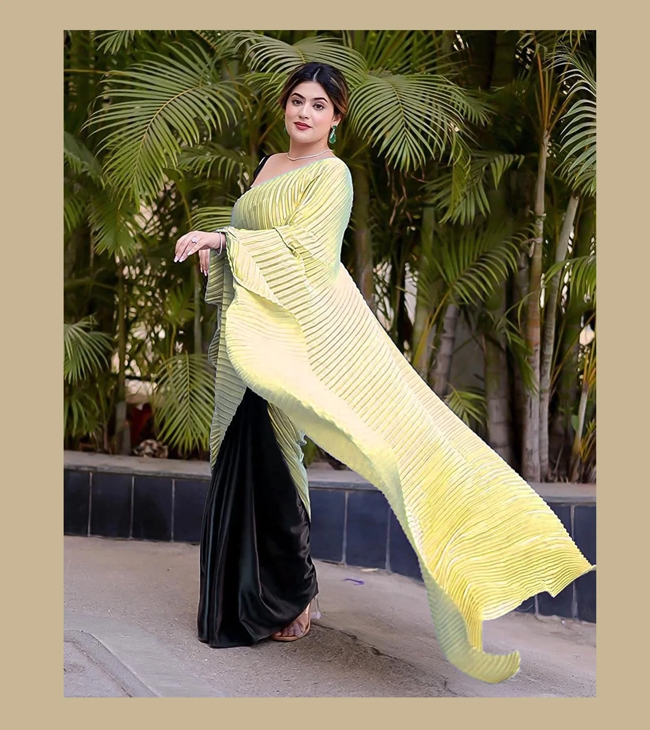 Indian Elegant Bollywood Designer Multi-Color Printed Chinnon Crush Sari Latest Exclusive Saree for Chic Ethnic Look Party Wear