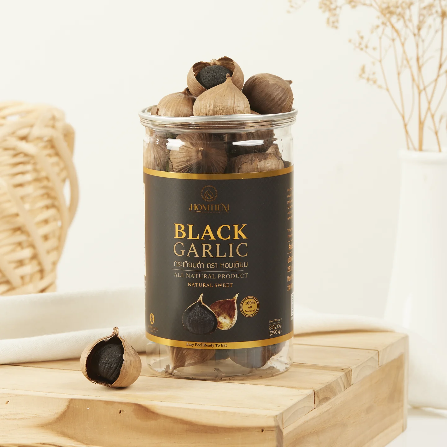 Homtiem Black Garlic 8.82 Oz (250g.) Organic Natural Sweet Ready to Eat for Healthy Snack Healthy Recipes