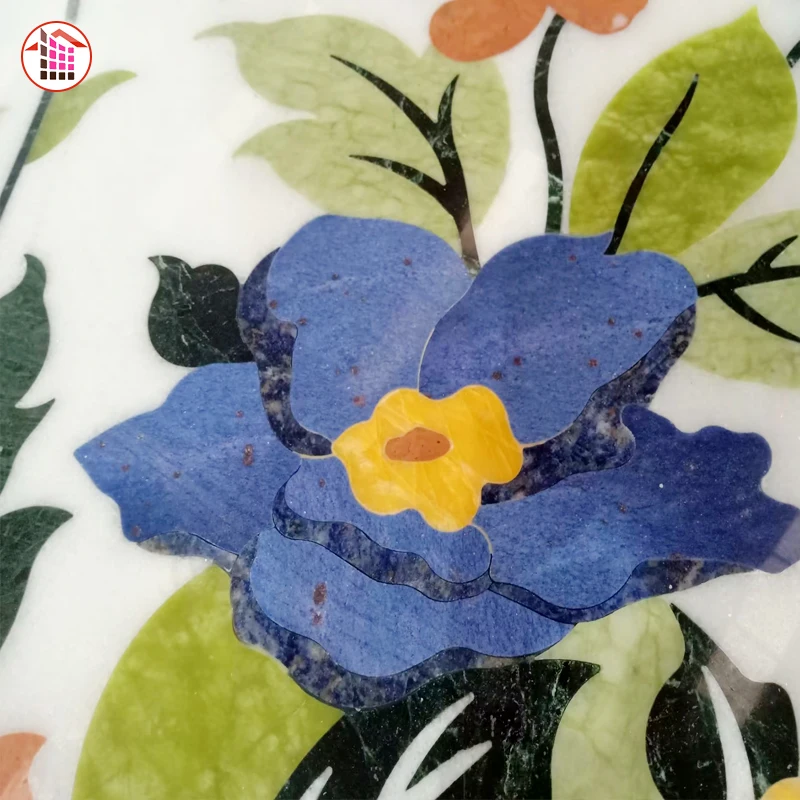 China factory Villa Indoor Beige marble Luxury Waterjet Flower Natural marble Stair steps And Risers Marble Staircase Design