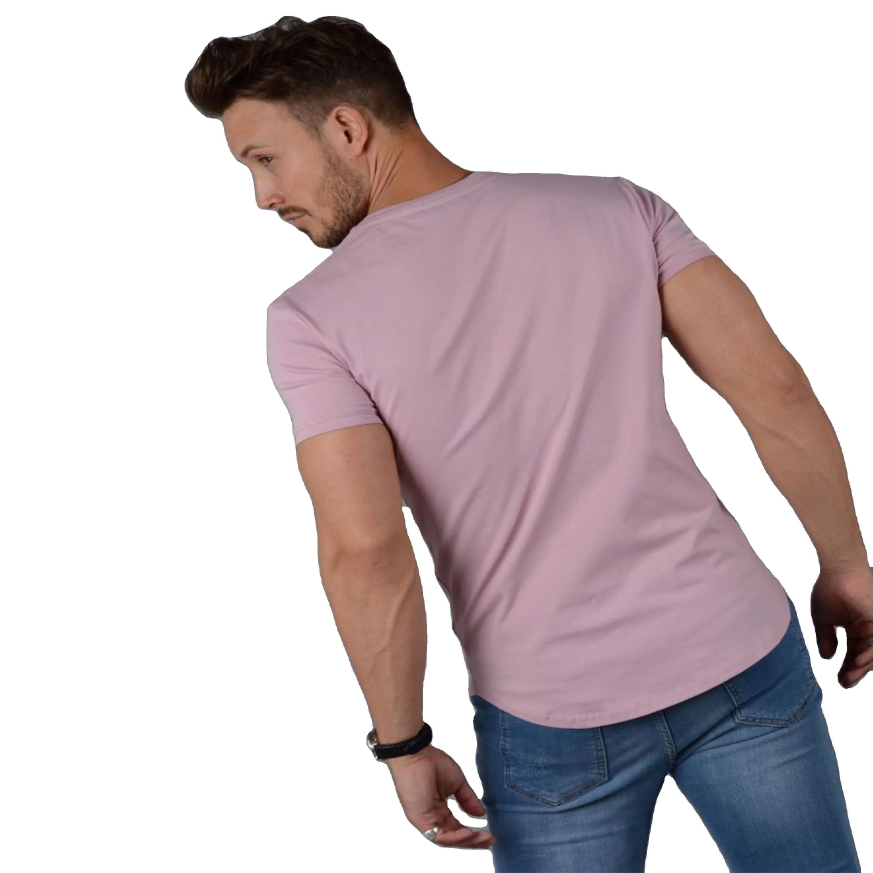 2024 New Slim Fit Longline T-Shirt: Longer Drop with Curved Hem, Muscle Slim Fitted Gym Tee, 95% Cotton 5% Elastane