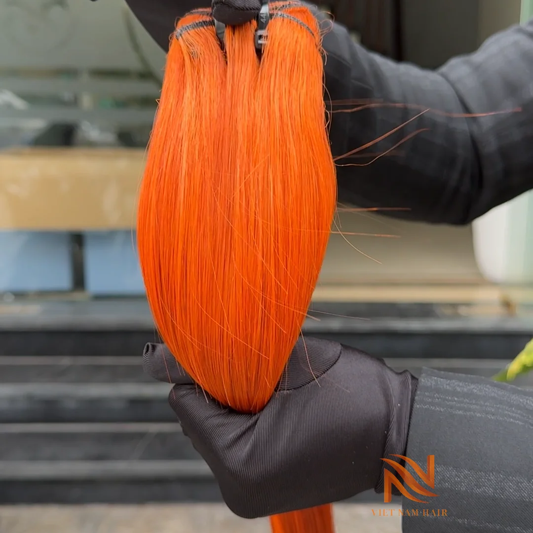 Premium Quality Real Human Hair Weft #130 Fire Orange Color Hair Trending Wholesale Hair Extensions Remy
