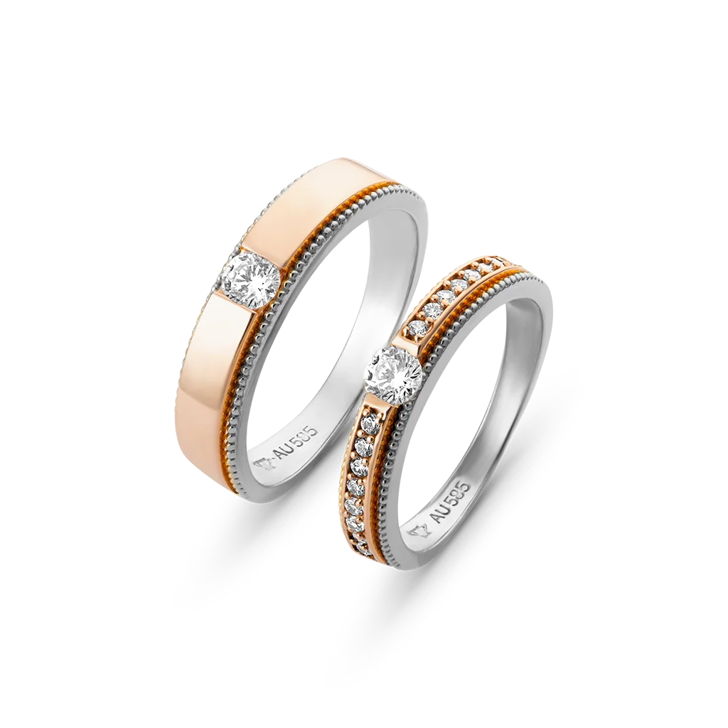 Eternity Custom 9K 14K 18K Real Solid Gold Rose Gold Engagement Couple Ring Wedding Rings Set Couple NC416