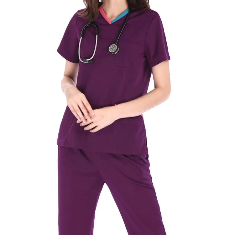 High Quality Short Sleeve Wholesale Price Scrubs for Women and Men V Neck Hospital Uniform Stretchable Women Scrub Set