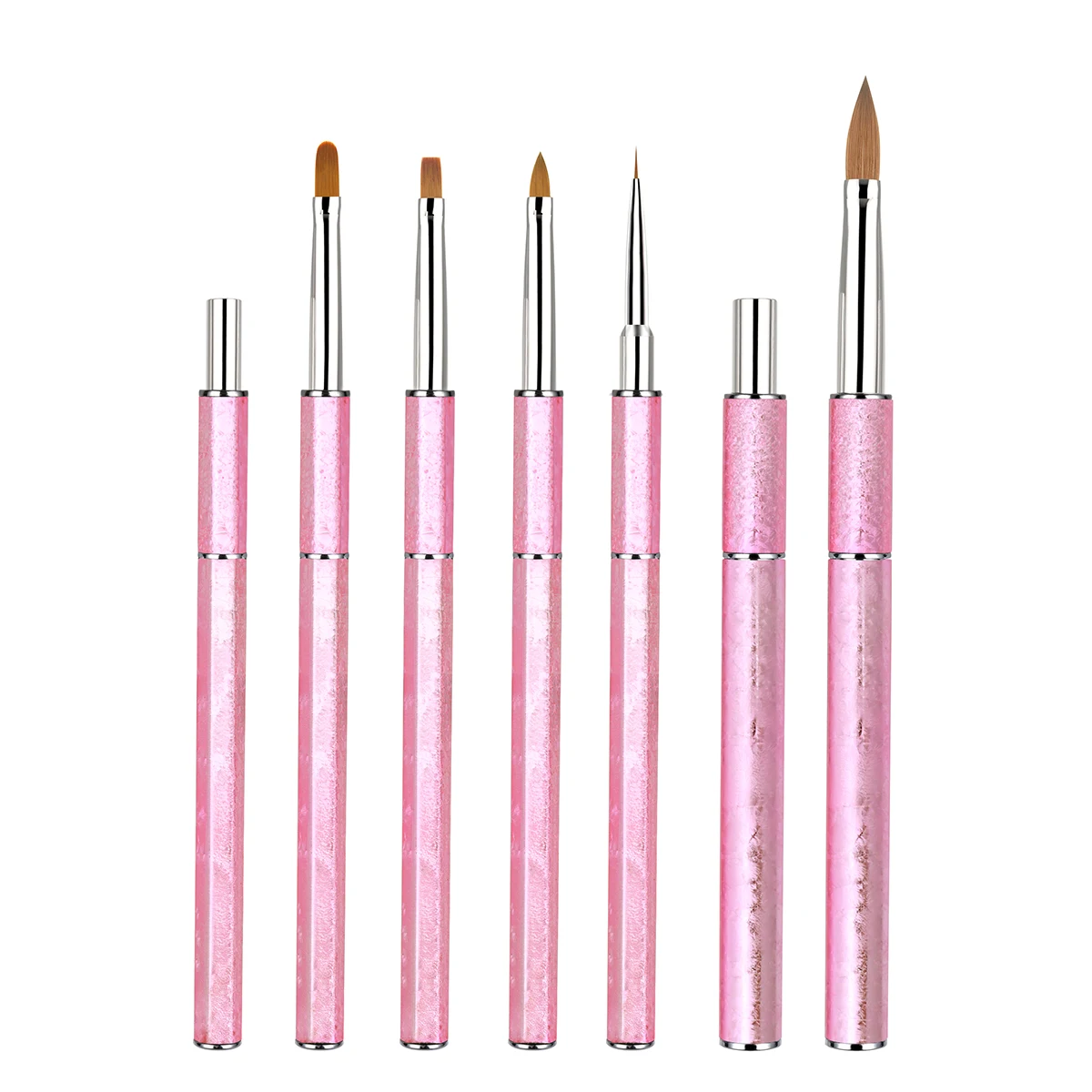High Quality 2024 New Design hexagon Metal Handle LIner Gel Nail Brush 100% Kolinsky Acrylic Powder Nail Brush Set