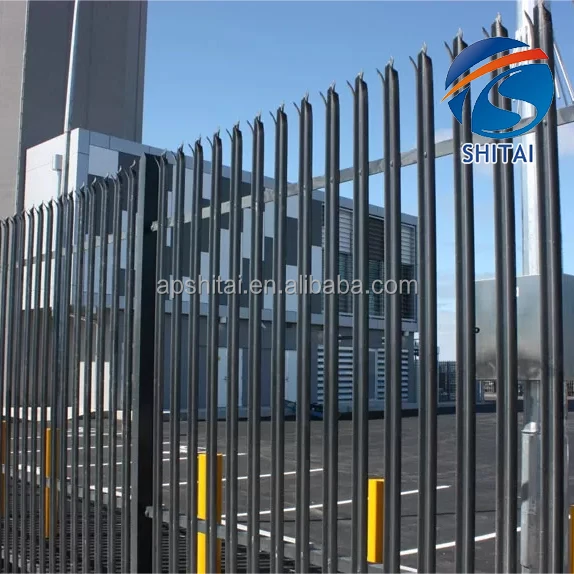 Hot selling metal palisade fencing outdoor safety europe style fence waterproof black palisade fence panels with w shaped top
