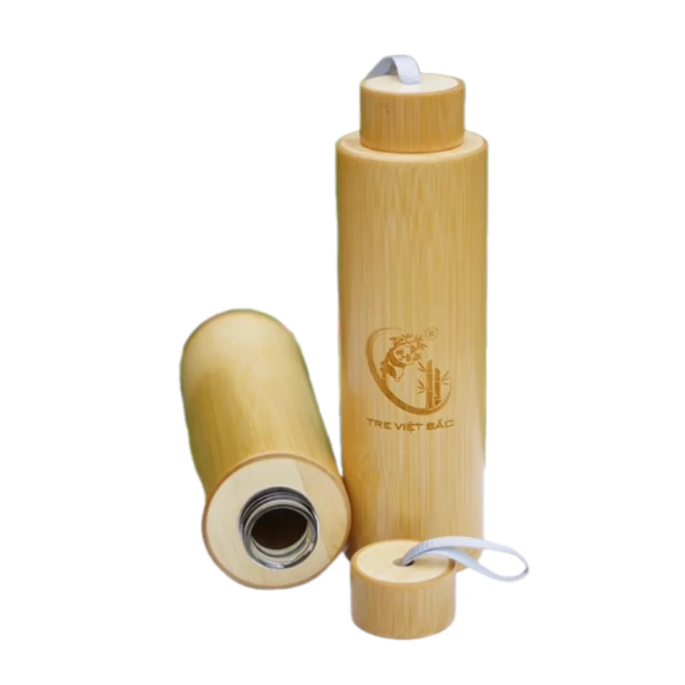 Горячая распродажа Настенная Стеклянная и бамбуковая бутылка для воды с бамбуковым рукавом стеклянная сделано во Вьетнаме