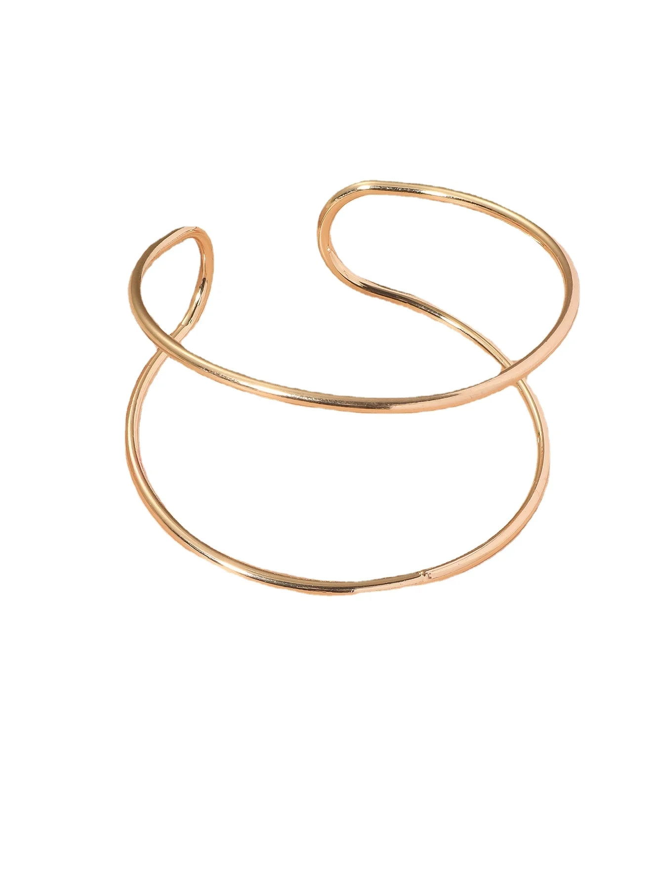 Gold Arm Cuff-Upper Arm Cuff Bangle Bracelet Adjustable Minimalist Simple Coil Bangle Wide Wire Grooved Cuff Open Arm Band