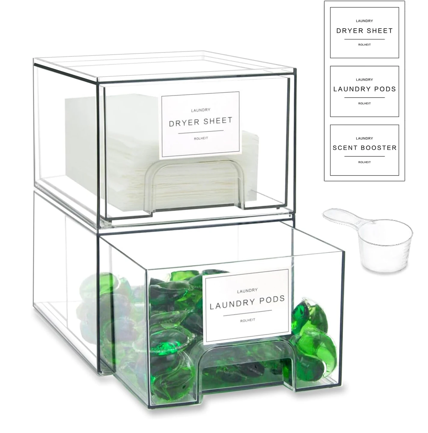 Clear Stackable 4 Pack Laundry Pods Container Dryer Sheet Dispenser Drawers Holder For Laundry Room Organizing