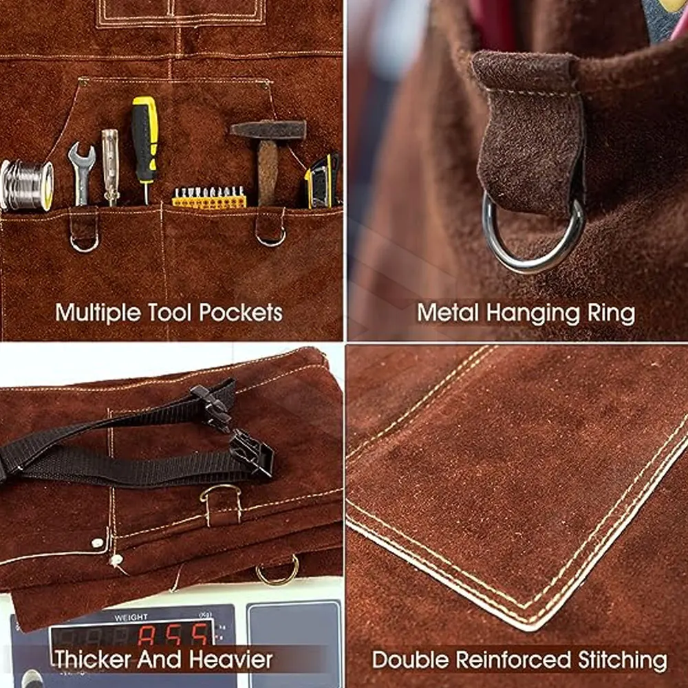 High Quality Leather Welding Apron 2024 Whole Sale Rate Welding Apron Best Quality With 3 Pockets