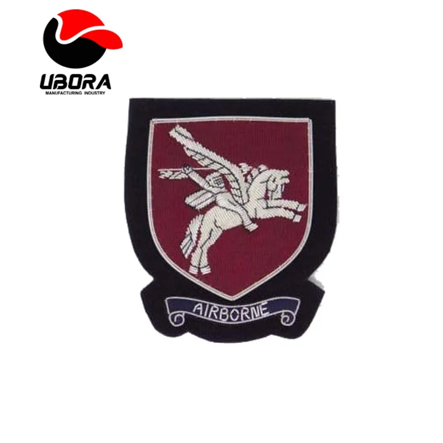 AIRBORNE PEGASUS BLAZER BADGE HAND EMBROIDERED BULLION WIRE EMBLEM PATCHES WHOLESALE