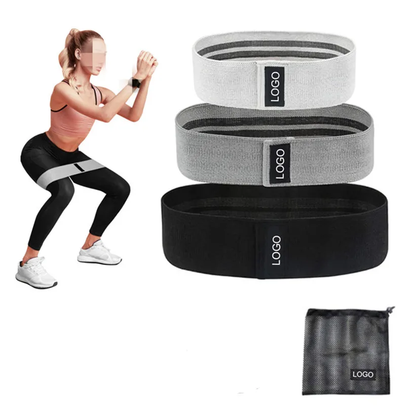 Wholesale Custom Logo Print Fabric Fitness Exercise Booty Hip Band Set Workout Loop Resistance Bands