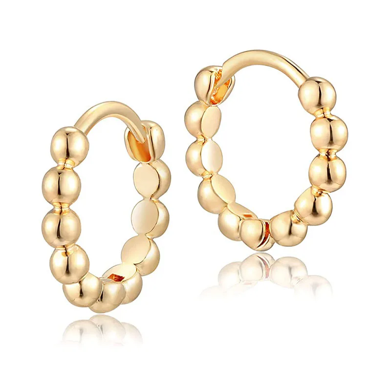 Factory Wholesale 925 Sterling Silver Gold Spacer Dot Beaded Polish Hoop Earrings