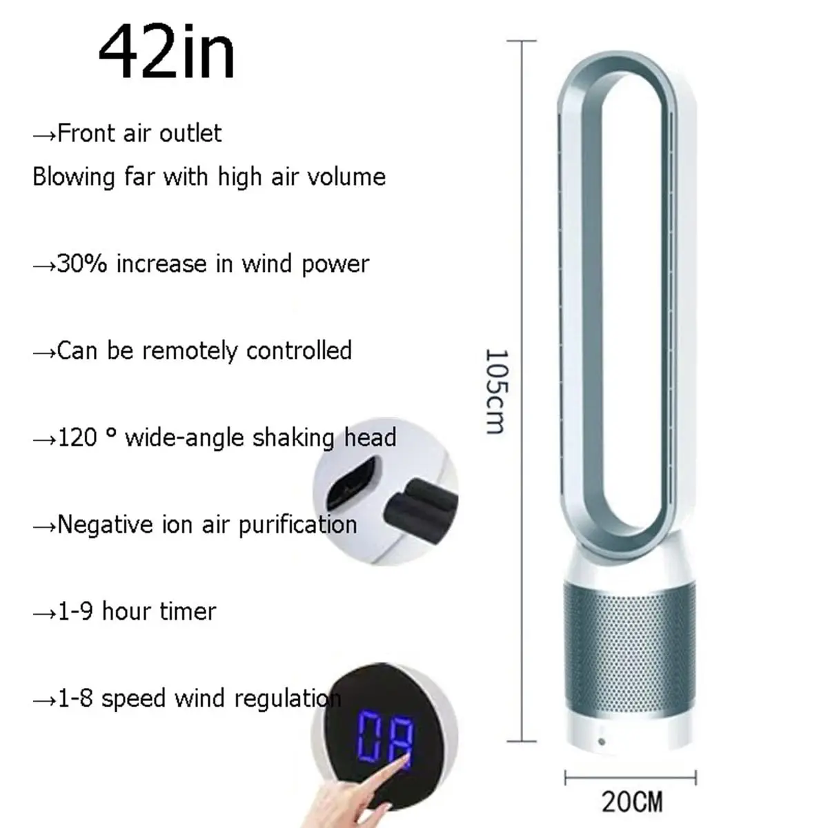 2 in 1 Bladeless Fan Cooler Fan Air Purifier Stand Fan with HEPA Filter