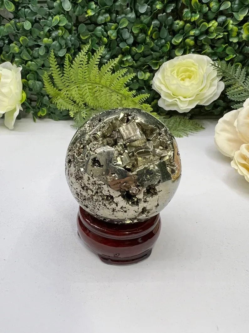 Druzy Peru Pyrite Sphere High Quality Gold Pyrite Crystal Ball Spiritual Healing Gemstone Chakra Balance Unique Meditation Gifts