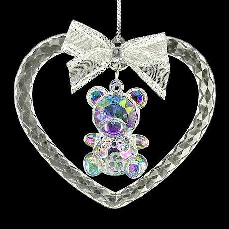 Christmas New Year Decoration Clear Acrylic Heart Frame with Bear Ornament