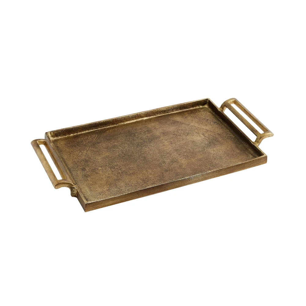 Aluminum Cast Metal Christmas Decorative Tray Rectangle Shape With Handle Golden Shiny Polished Kitchenware Supplies From India