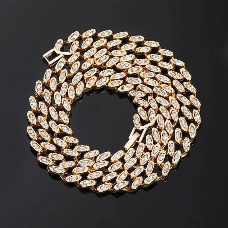 Wholesale Price 14K Solid Yellow Gold Fashion Marquise Shape Lab Grown Diamond Luxury Style Hip Hop Cuban Chain For Men Women