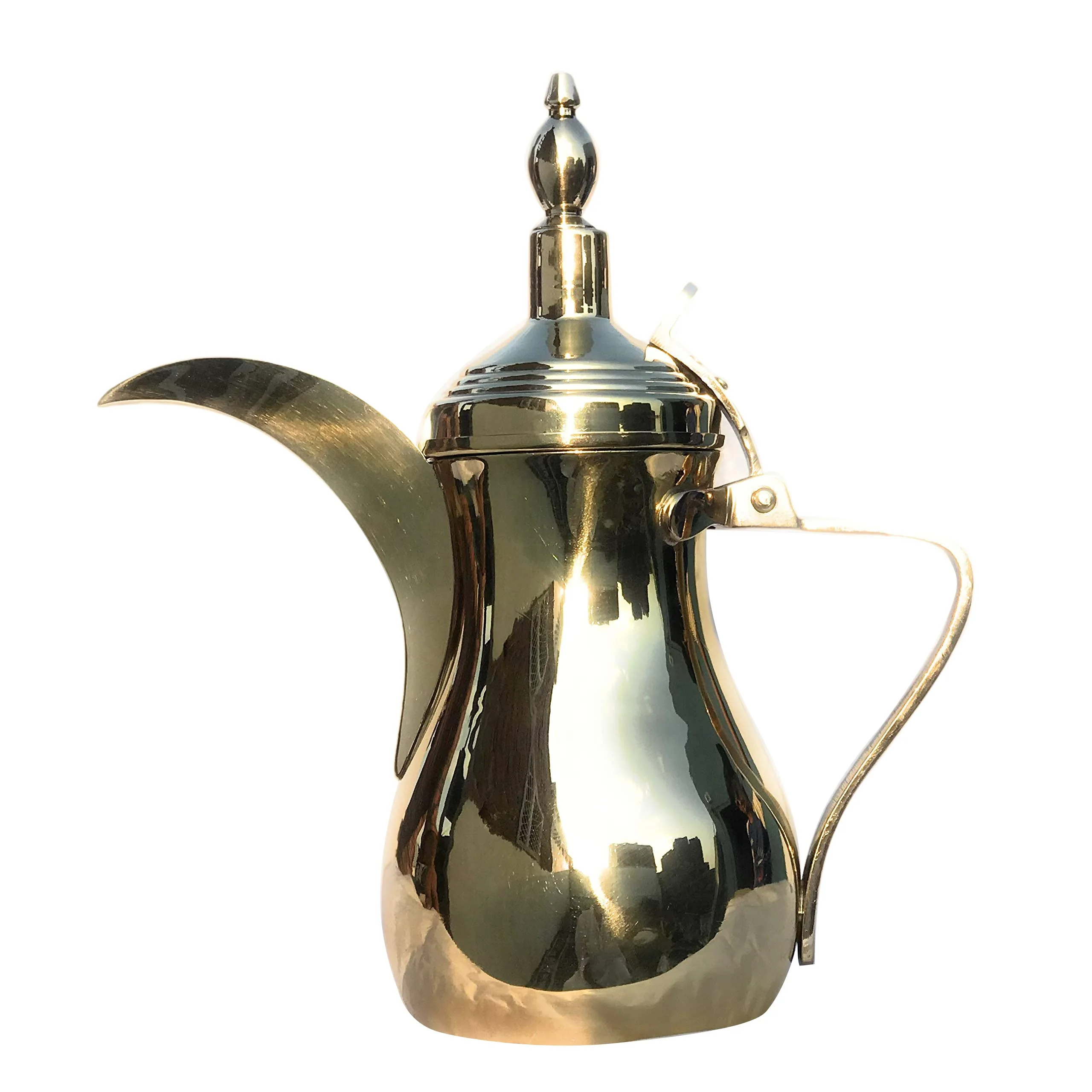 Customized Arabic Coffee Dallah Sets Coffee Pot Cawa Cups Base Sets Long Spout Dallah Tea Pot Brass Metal Coffee Tea Pot Dallah