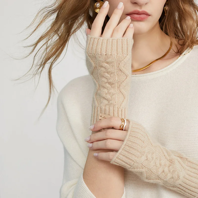 Высококачественные новейшие шлепанцы кашемировые зимние перчатки без пальцев вязаные 100%