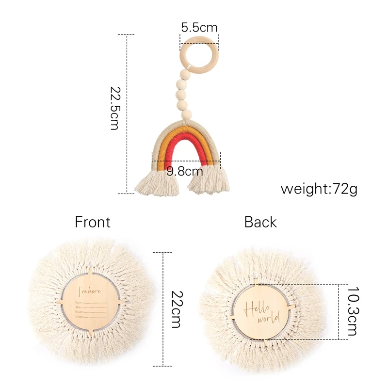 Wooden Milestone Newborn Baby Birth Monthly Wood Milestone Card Tassels Boho Style Newborn Photography Props Set