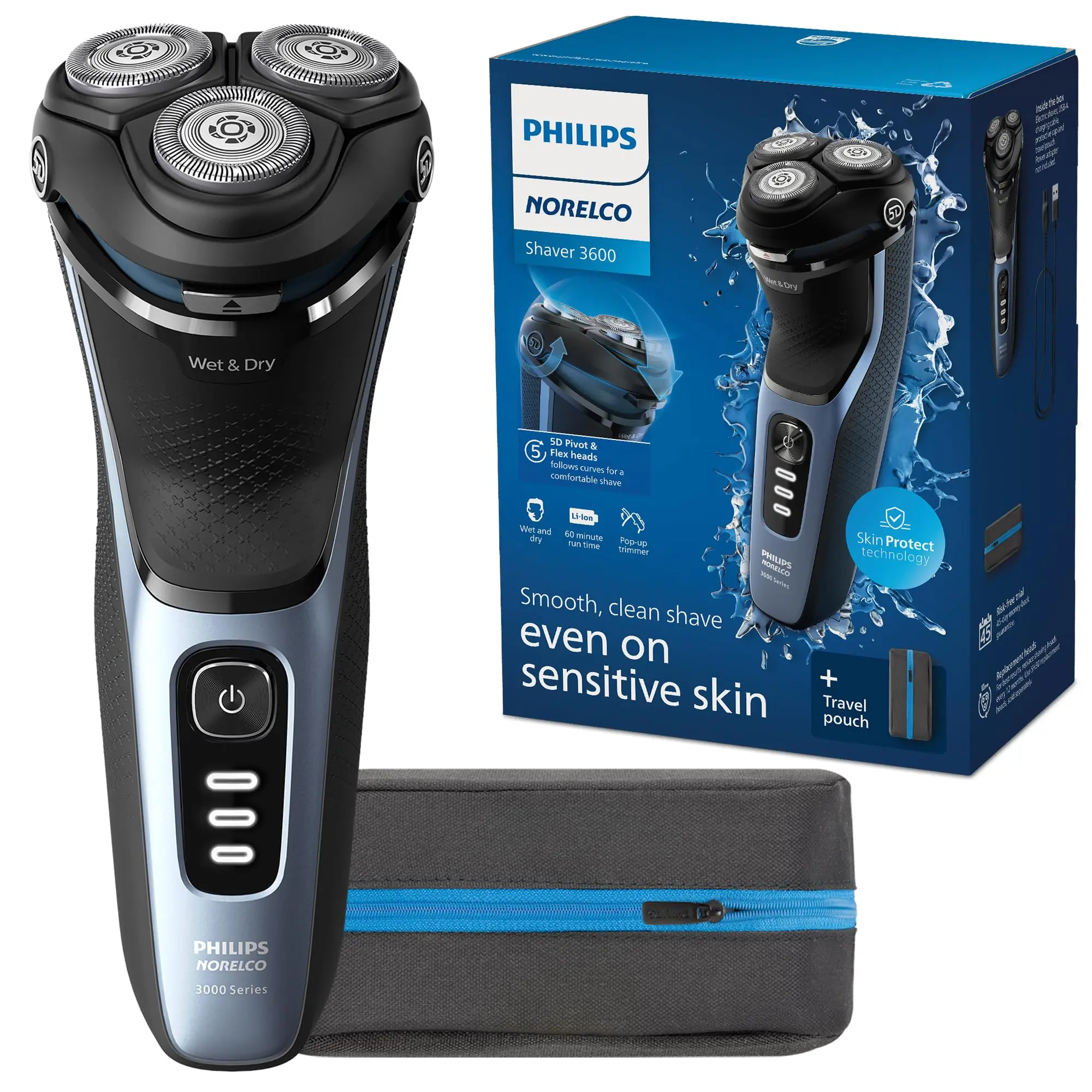 3600 бритвы Philips Norelco перезаряжаемая электробритва для мокрой и сухой с выдвижным триммером мешком хранения