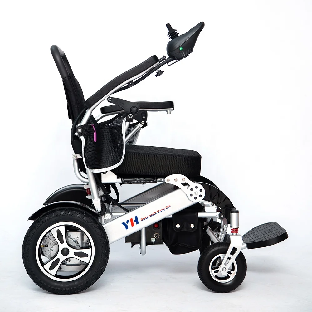 Silver Aluminum Foldable Reclining Electric Wheelchair 18Inch Seat  500w Motor Power Chair 4 Solid Wheels Automatic Wheelchair