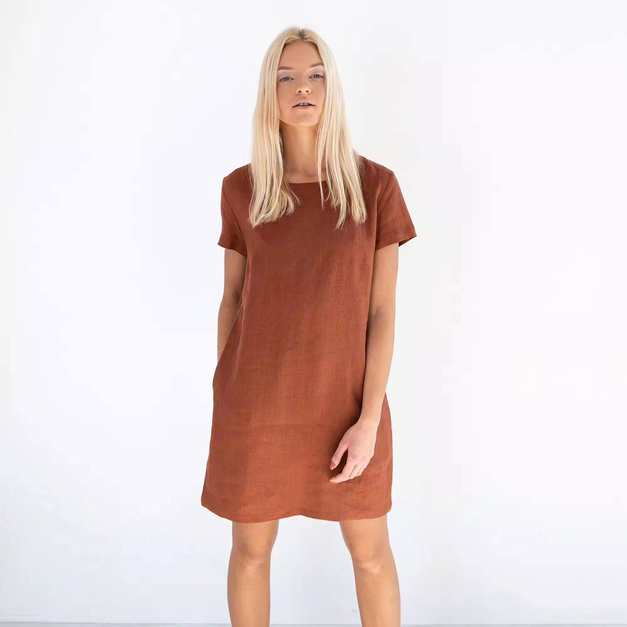 2024 Collection Handmade Linen Summer Dress For Women Rust Linen Summer Dress For Women & Girl From Seller At Wholesale Price