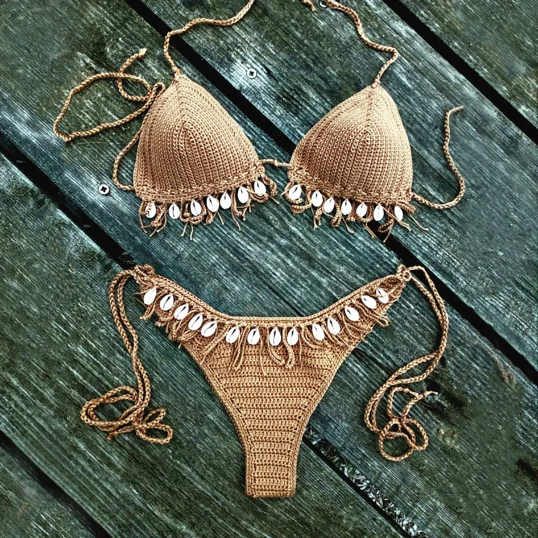 Hot trend Sea Shell Crochet Tan Brown Bikini