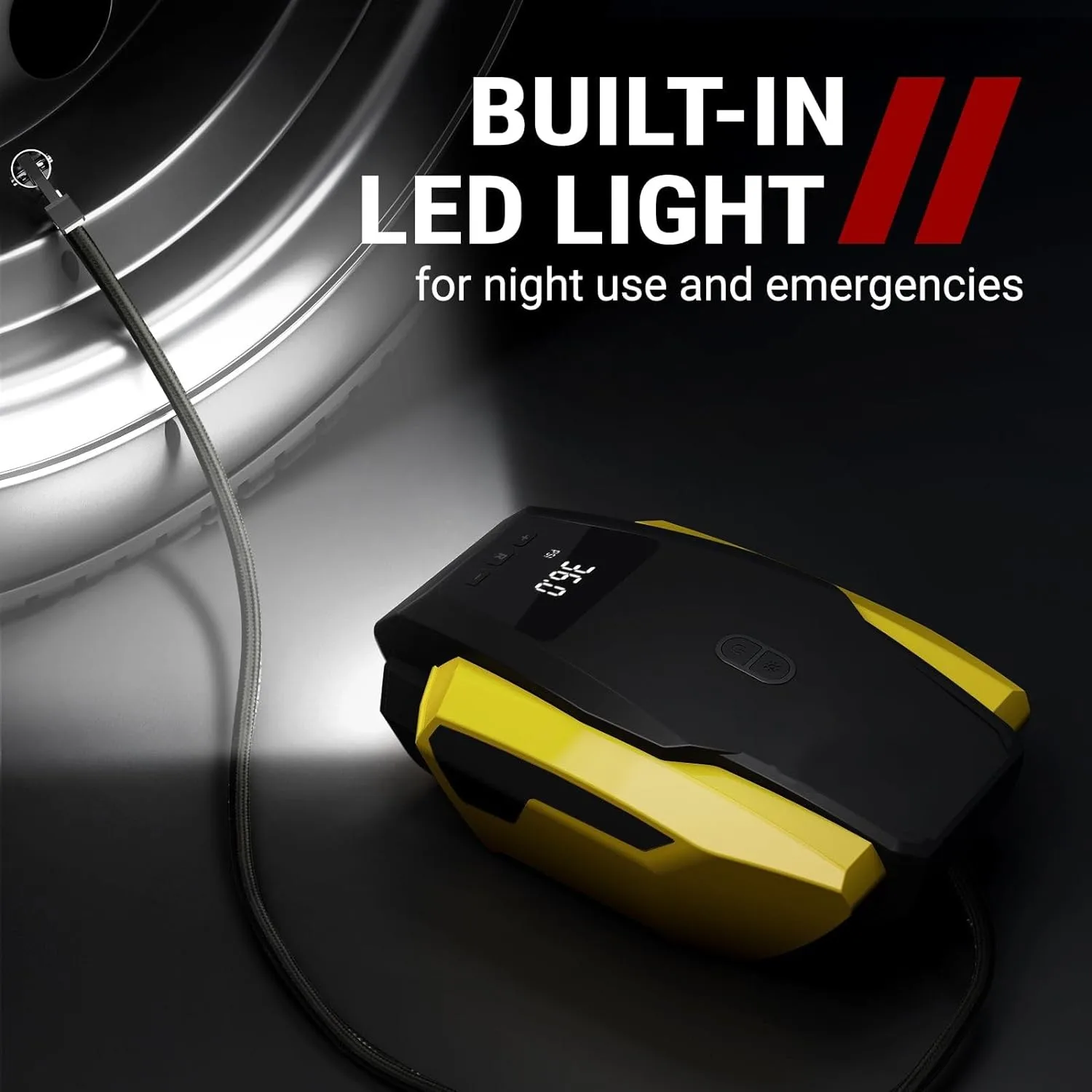 Portable Air Compressor - Air Pump for Car Tires (up to 50 PSI), 12V DC Tire Pump for Bikes LED Light, Digital Pressure Gauge,