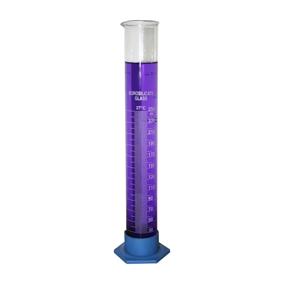 Measuring Cylinder With Plastic Protection Collar & Detachable Plastic Hexagonal Base Glass Radical