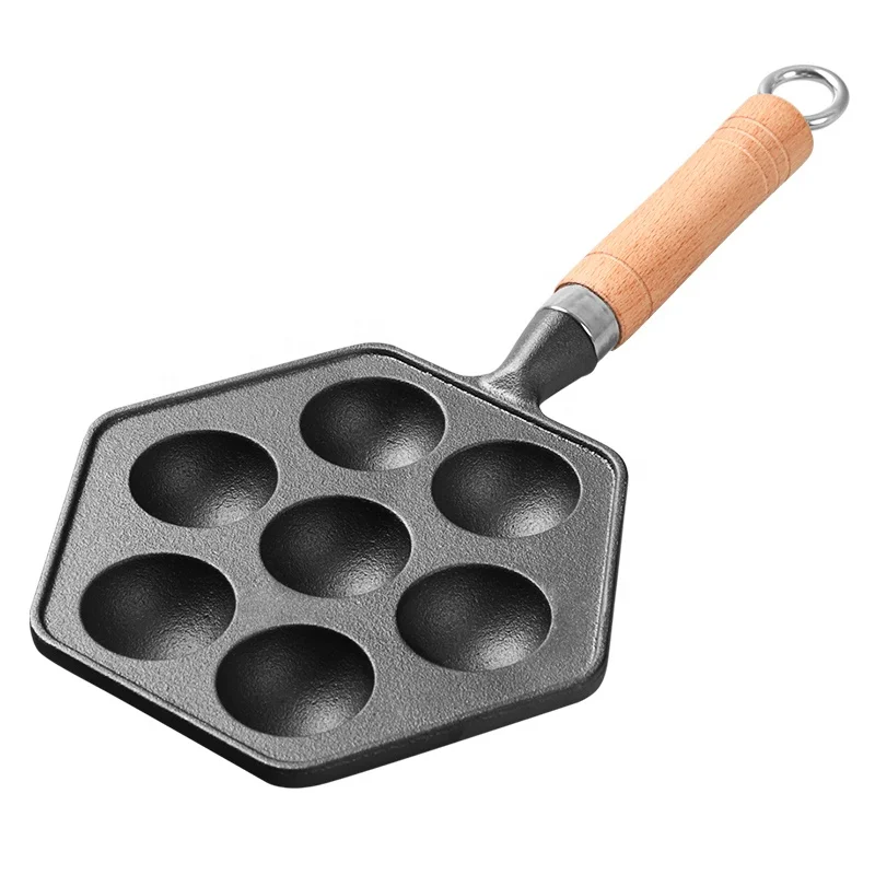 7 Molds Cast Iron Takoyaki Maker Skillet Octopus Meat Ball Mold Nonstick Baking Tray for Octopus Balls