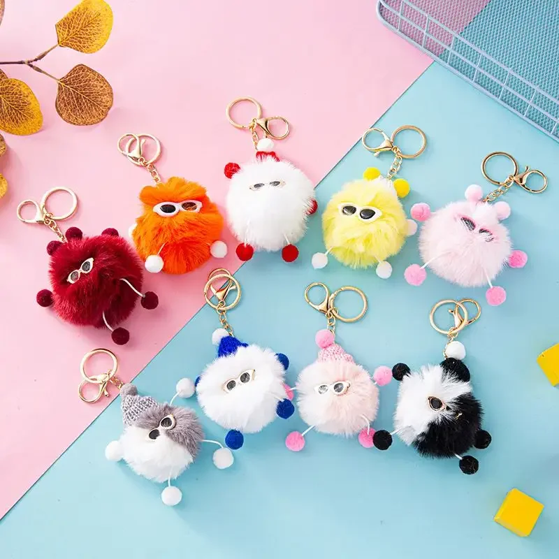 New hot Pom Pom Keychain Fluffy Ball Keyring Plush doll Faux Rabbit Fur Cute Animal Elf Pompom Plush Key chain for Bag charm