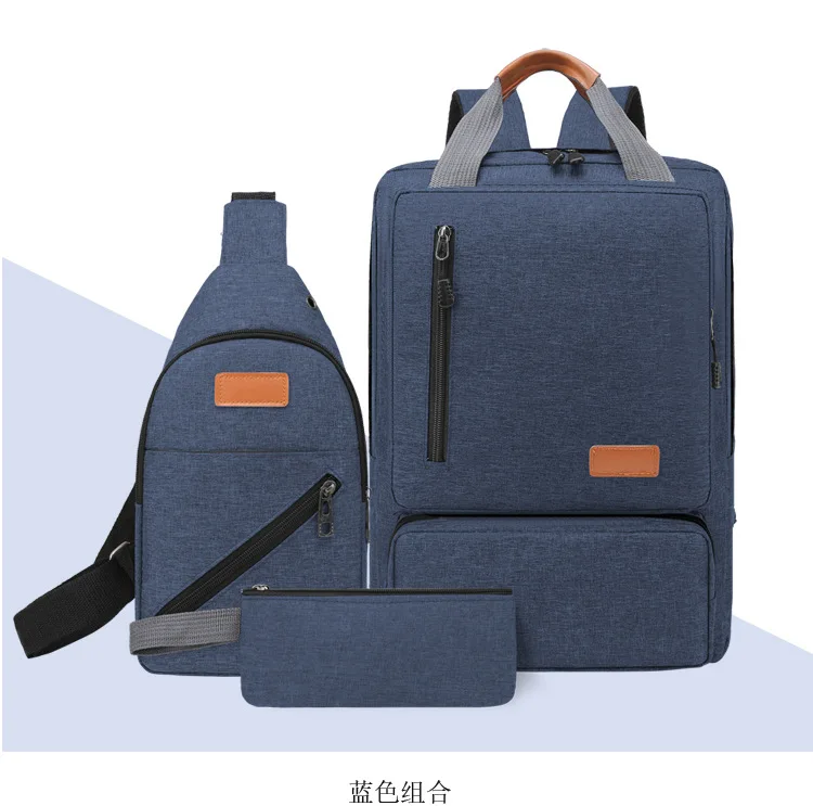New Three-Piece Travel Bag for Men and Women USB Business Laptop Backpack with Shoulder Bag Design