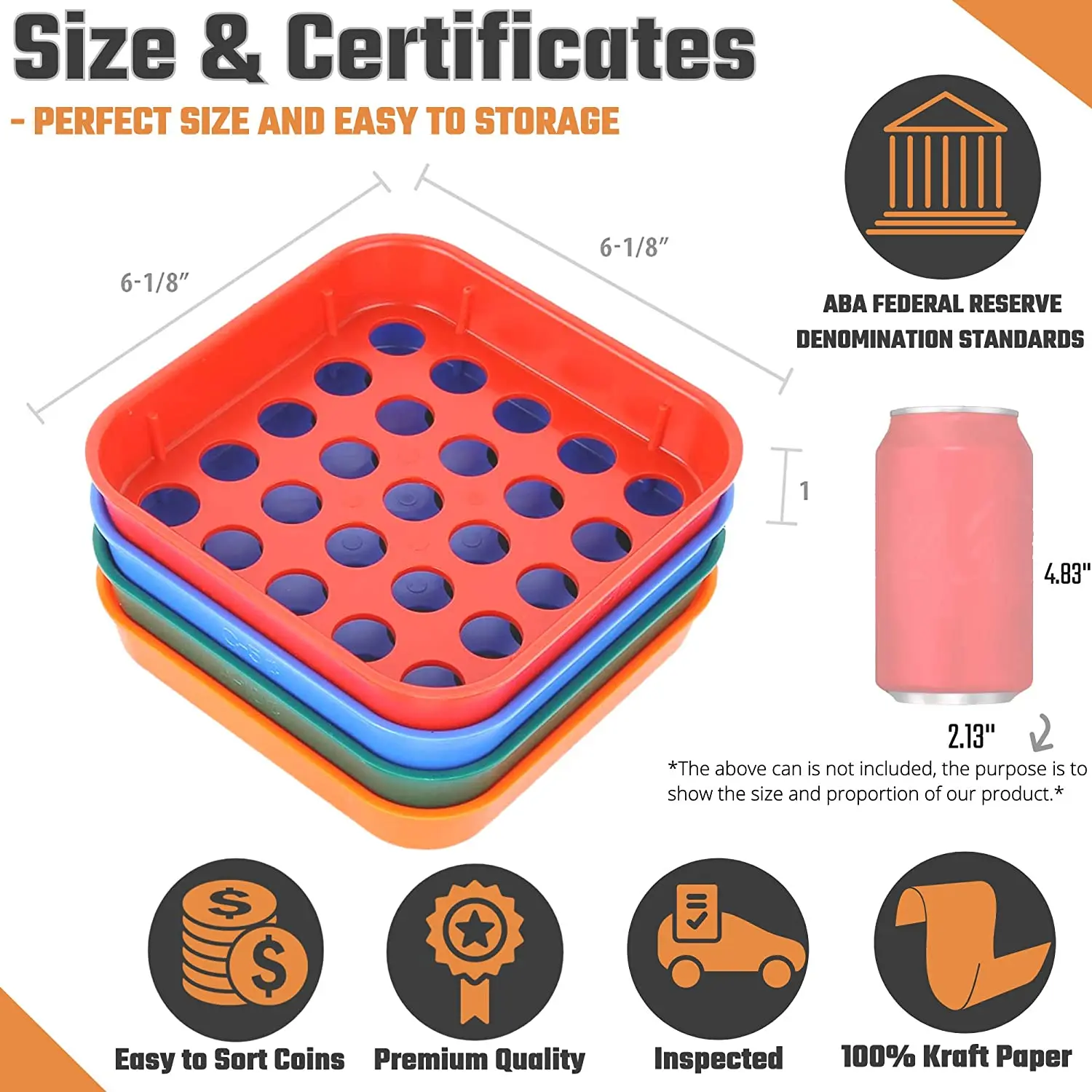 IHOMELIFE Coin Sorters Tray Easily Transfer into Wrappers 4 Coin-Counting Tubes bundled with 100 Flat Coin Wrappers