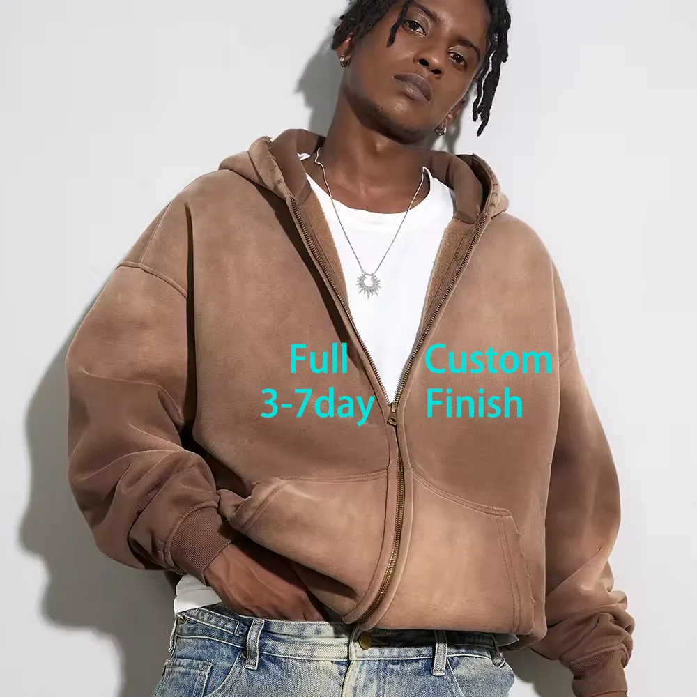 Custom Free Sample High Quality Boxy Cropped Zip up Hoodie 500 Gsm Huddies for Mens Clothes