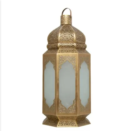 Retro Gold Moroccan Lantern with Antique Metal Carving Design Home & Garden Decor Handmade Metal Candle Holder Lantern