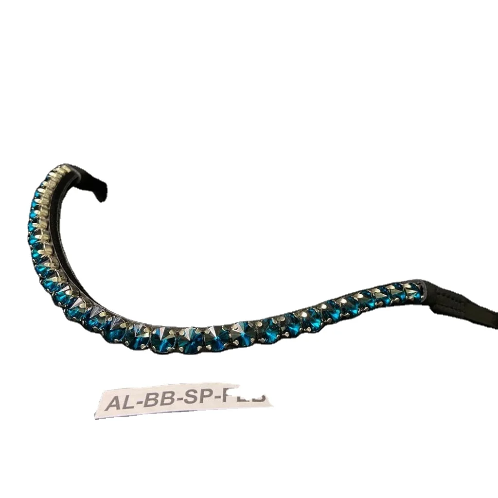Portable Horse Browbands High Quality Leather Blue Crystal Bling Horse Dressage Browbands