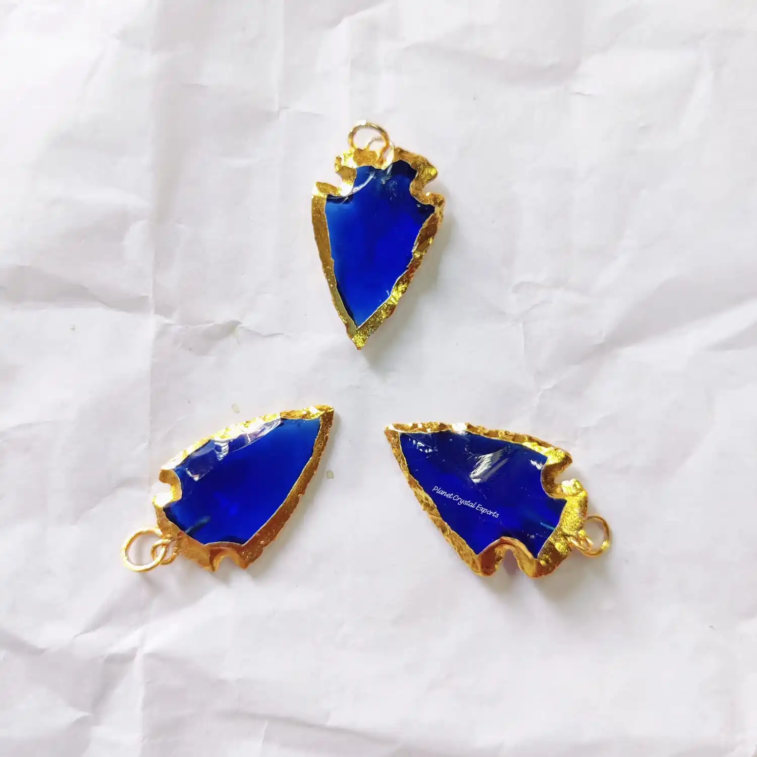 Blue Obsidian Unique Feng Shui Style Crystal Pendant Hand-Knapped Arrowhead Sier Electroplated Quartz Semi-Precious Stone Craft