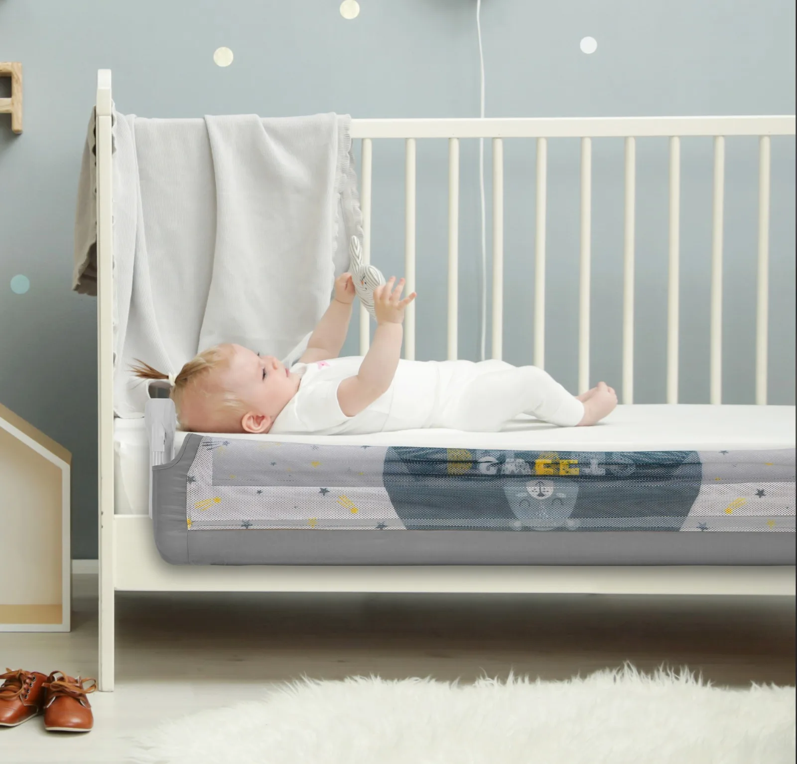 Safety Bed Side Fence Guard Crib Rails Portable Toddlers Adjustable Protective Durable Baby Pink Space Sale Top Kids Blue Metal