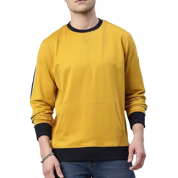 Outdoor Wear Kangaroo Pockets Yellow Color Sweatshirt High Quality Men Clothing Casual Wear Thermal Sweatshirts