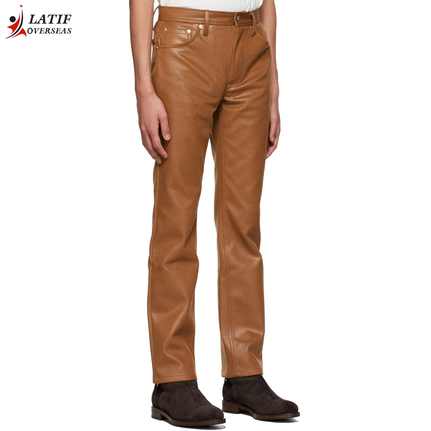 Wholesale New Men Leather Pants Superior Elastic Male Fashion Motorcycle Faux Leather Pants