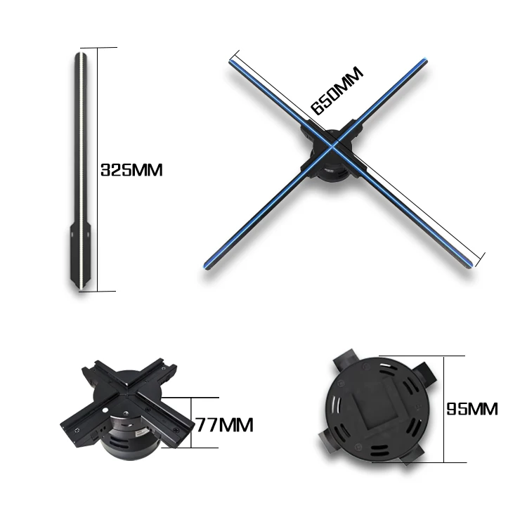 Giwox high brightness 1024P 65cm 3d led fan traceless installation Buckle synchronization 3d hologram fan for advertising