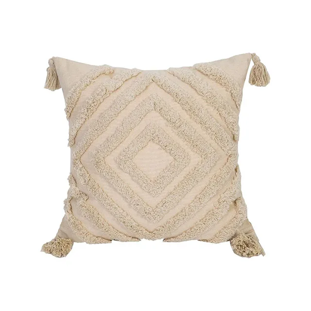 Boho Decorative Throw Pillow Case Handmade Tufted Cushion Case With Tassel Custom Bohemian Macrame Weave Boho Cushion Cover