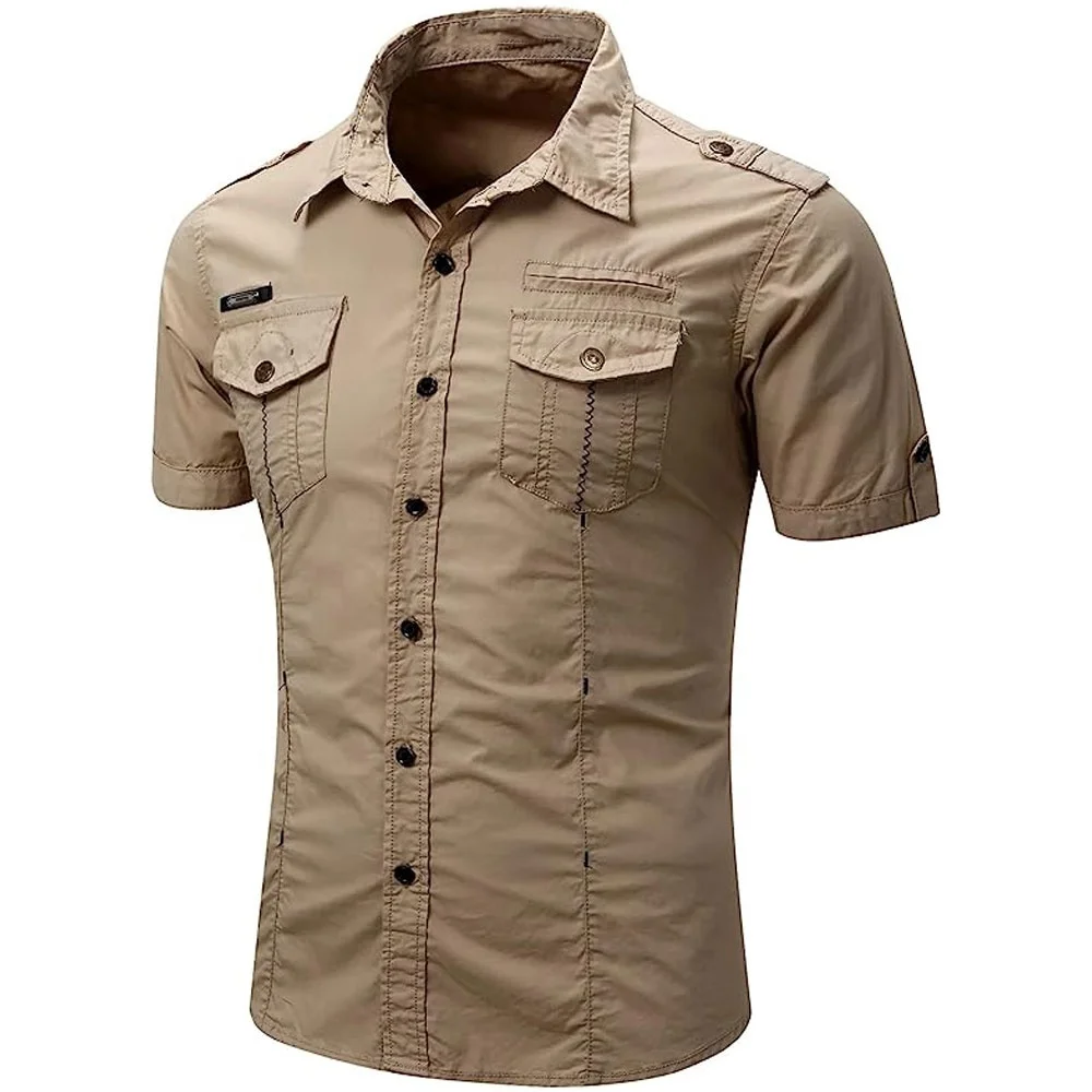 Mens Wear Casual Shirt 100% Cotton Long Sleeve Plus Size Military Style Cargo Shirts Man Fall Clothing