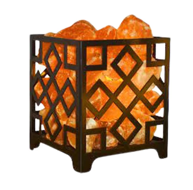 wrought iron Metal or Iron Himalayan Salt Lamps Baskets with Pink Chunks For Online Sale himalayan wrought iron basket lamp