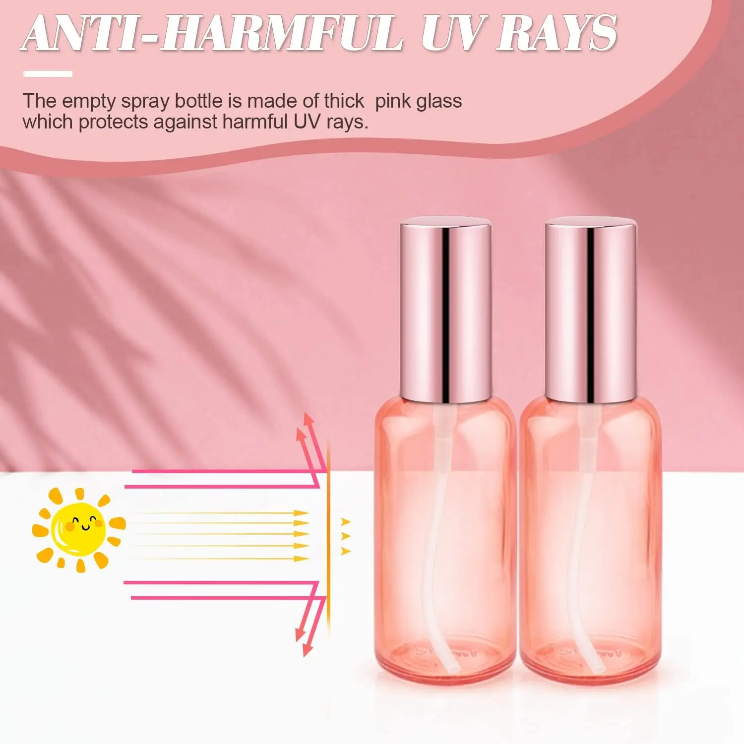 2 Oz Glass Spray Bottles Perfume Fine Mist Atomizer Rose-Golden Pump Head Liquid Holder Containers Pink Containers for Skin Care