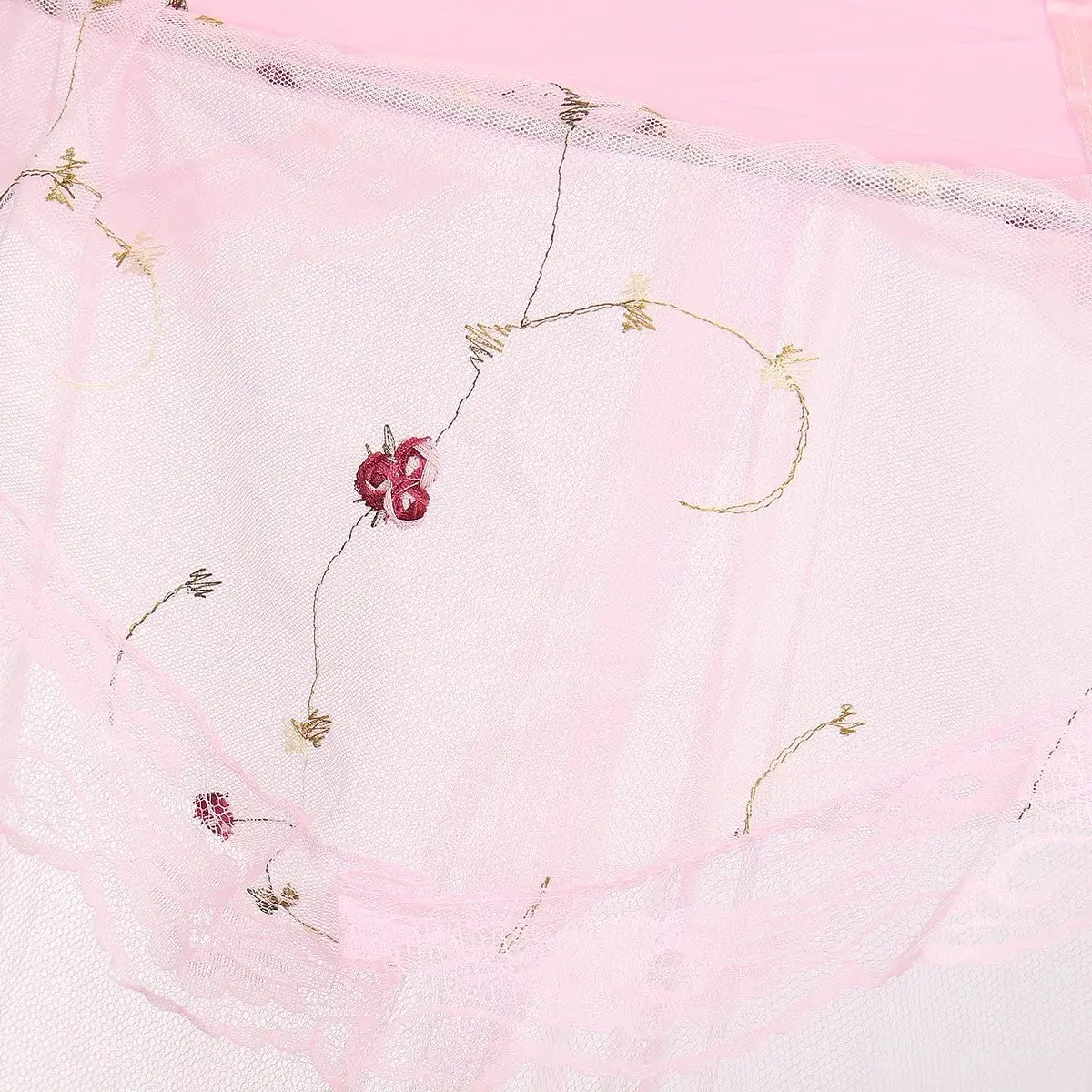 Princess Pink Mosquito Mesh Net for Bed Large Dome Hanging Bed Canopy for Girls with Round Lace  for Punch-free Installation