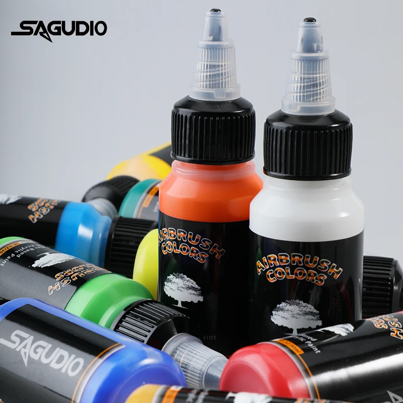 SAGUDIO Ready to Airbrush Acrylic Paints Waterbased Air Brush Pigment 12 Colors