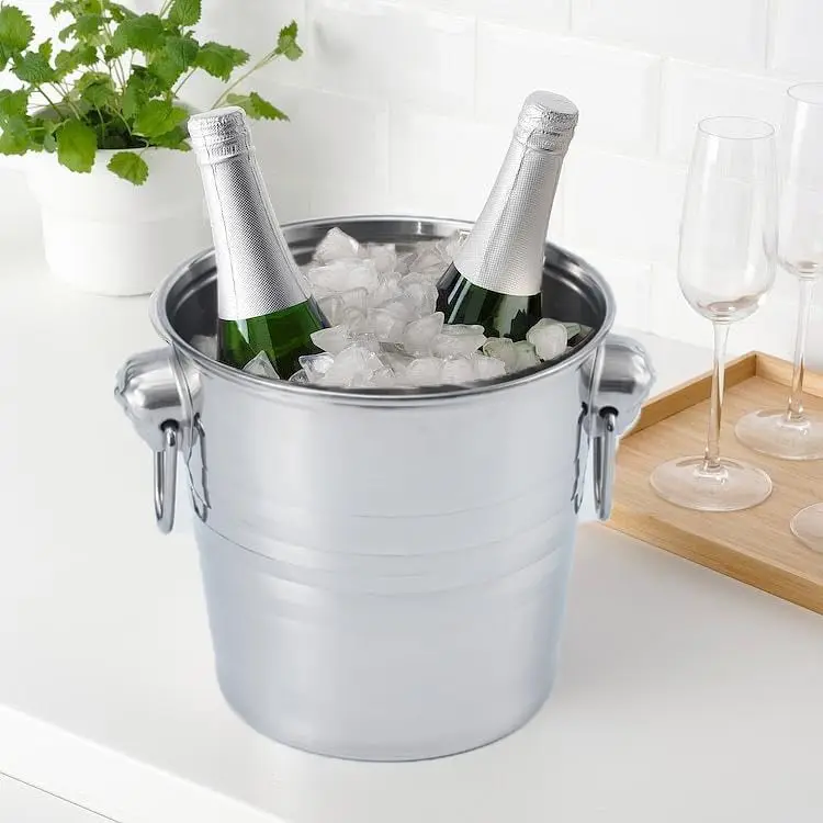 Wholesale Manufacturer Barware Supply Accessories Chilling Stainless Steel Ice Bucket with Handle Custom Wine Cooler Bucket