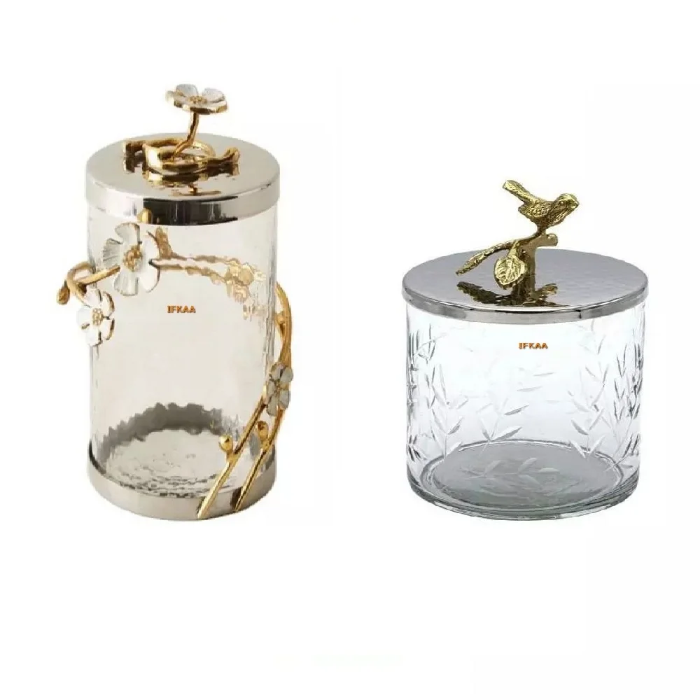 Latest Arrival Metal Glass Luxury Canisters Kitchenware Decorative Customized Metal Gold Canisters